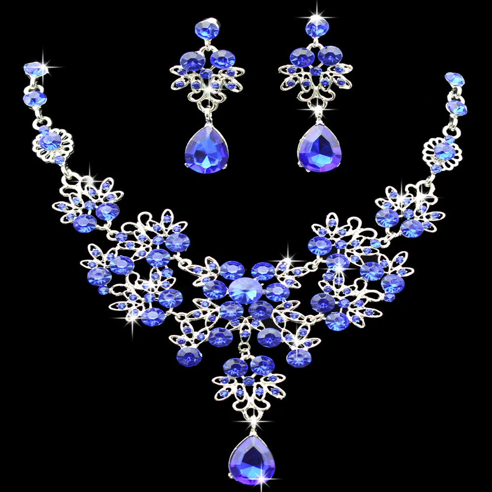 Butterfly Big Water Drop Necklace Earring Jewelry Set