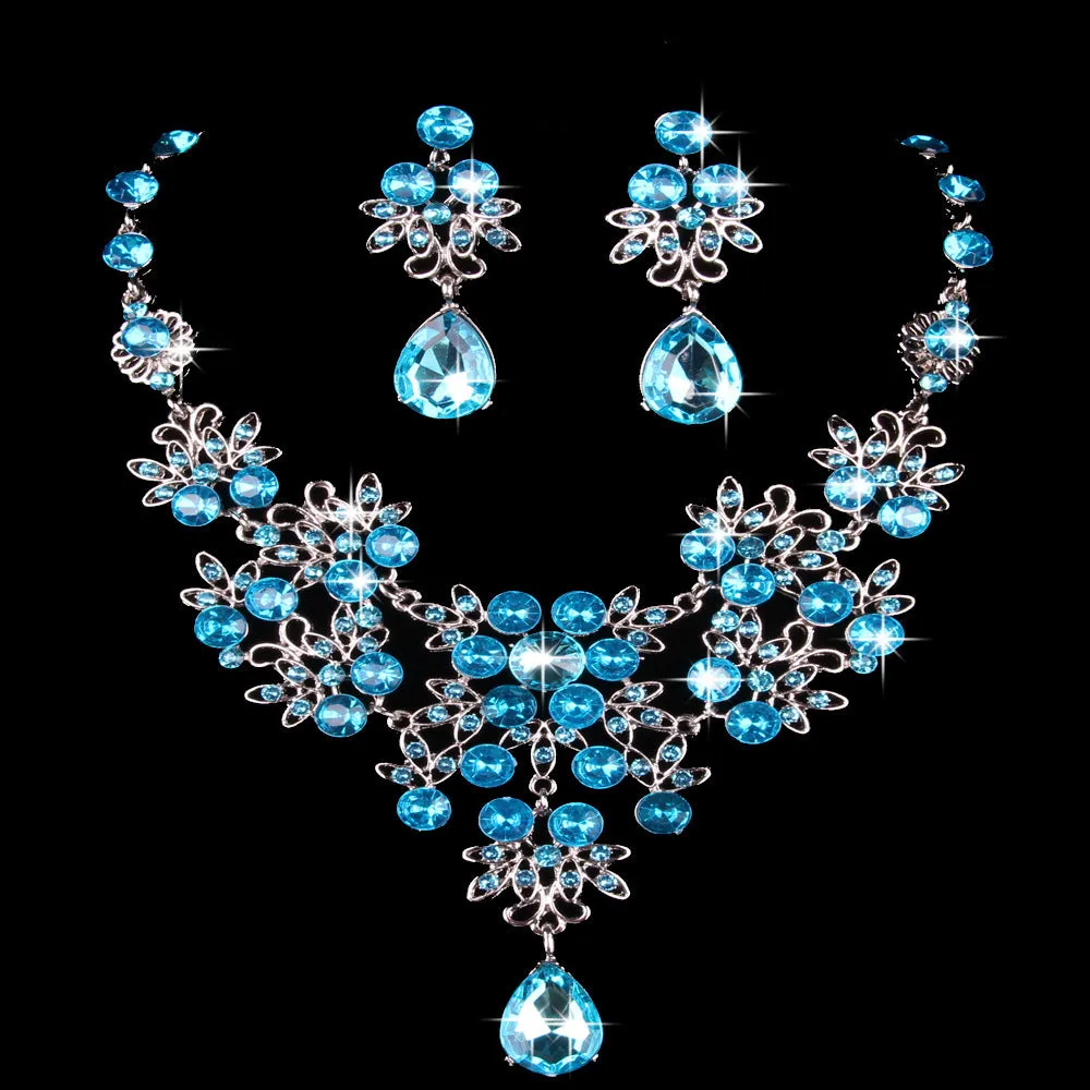Butterfly Big Water Drop Necklace Earring Jewelry Set