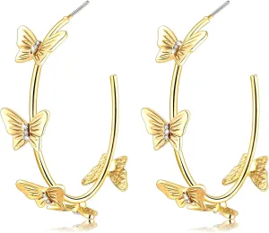 Butterfly Earrings Big Butterfly Hoop Earrings for Women Silver Gold Plated Monarch Butterfly Hoops Dangle Earrings Luxury Vacation Party Jewelry Gifts