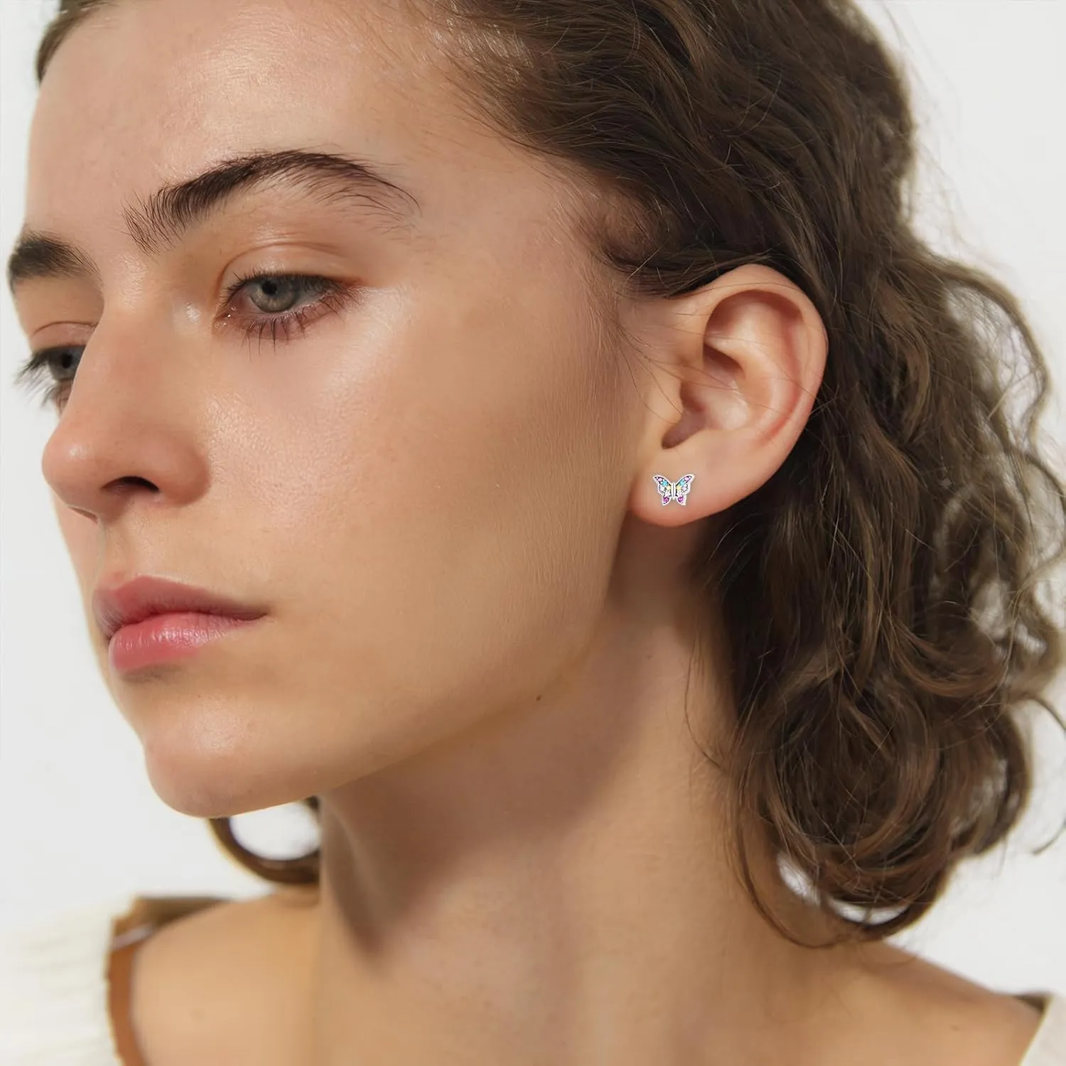 Butterfly Earrings Gifts for Girls, CZ Dainty Steel Plate Butterfly Earrings for 8-12 Years Old Girls Trendy Party Camps Daily Birthday Gifts for Her Birthday Gift 6 7 8 9 12 16 21 Years Old Jewelry