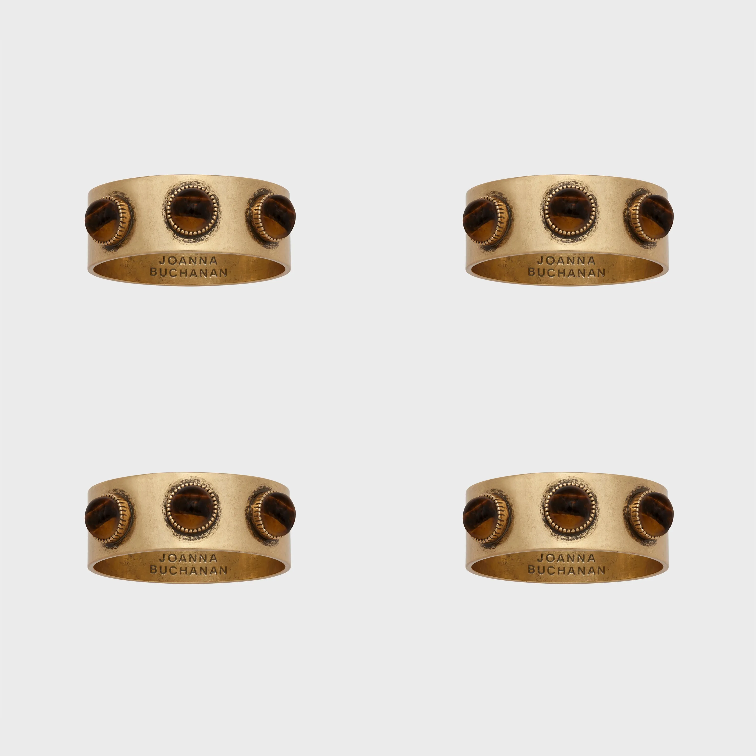 Cabochon napkin rings, tigers eye, set of four