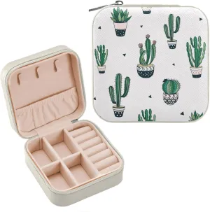 Cactus Succulents Jewelry Box Organizer Travel Jewelry Case Small Jewelry Storage Holder for Ring Pendant Earring Necklace Bracelet, Gift for Women Girls