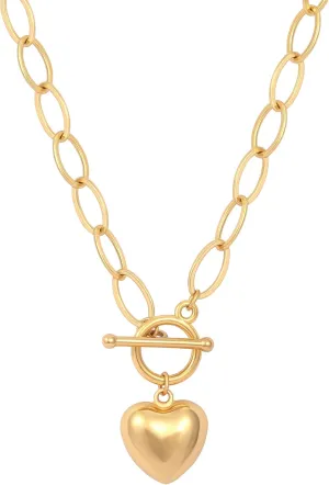 CANEVINKA Dainty Cross Medallion/Heart Pendant Chain Necklace 18K Gold Plated Oval Choker Fashion OT Toggle Jewelry Handmade for Women Simple Gold Charm Necklace