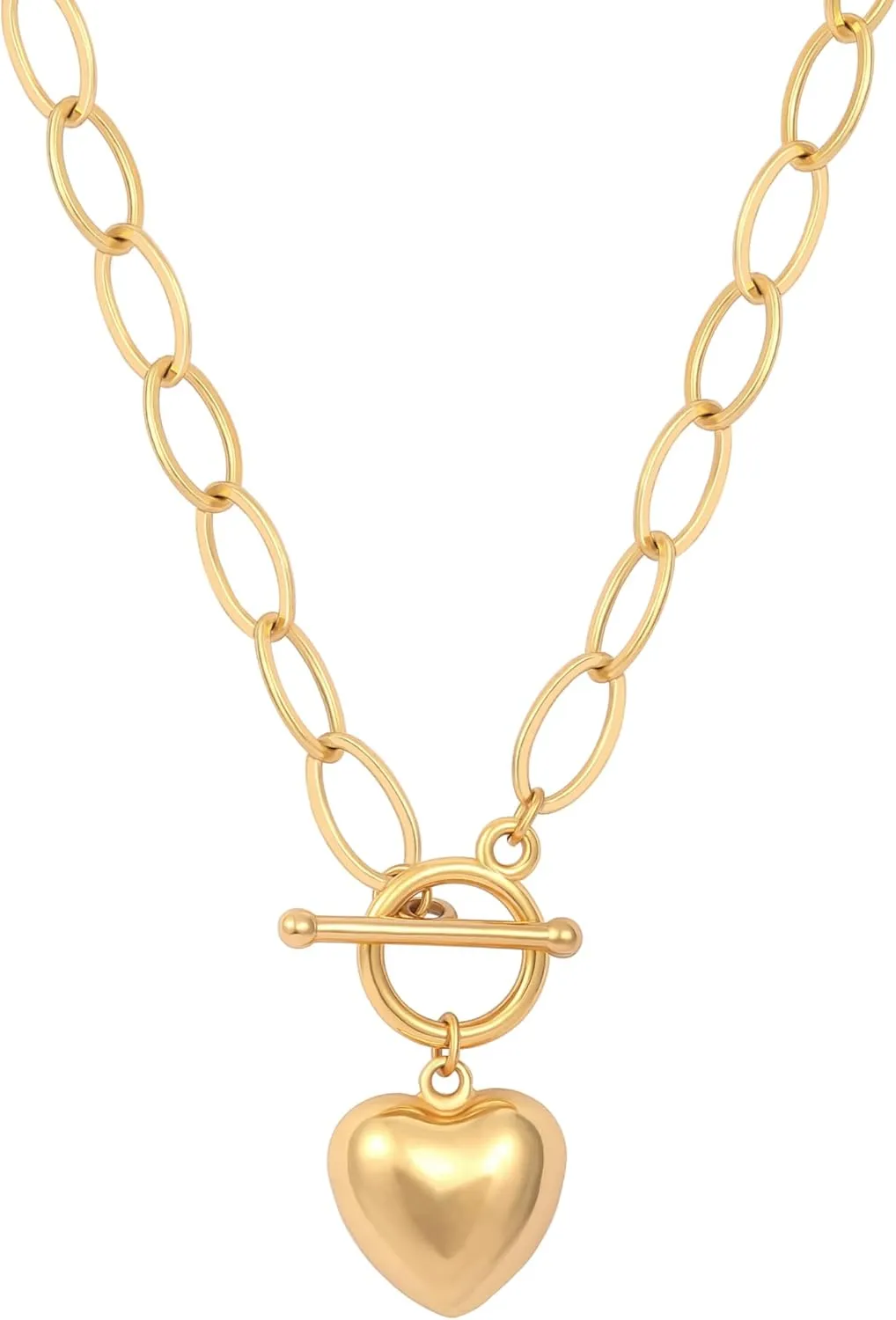 CANEVINKA Dainty Cross Medallion/Heart Pendant Chain Necklace 18K Gold Plated Oval Choker Fashion OT Toggle Jewelry Handmade for Women Simple Gold Charm Necklace