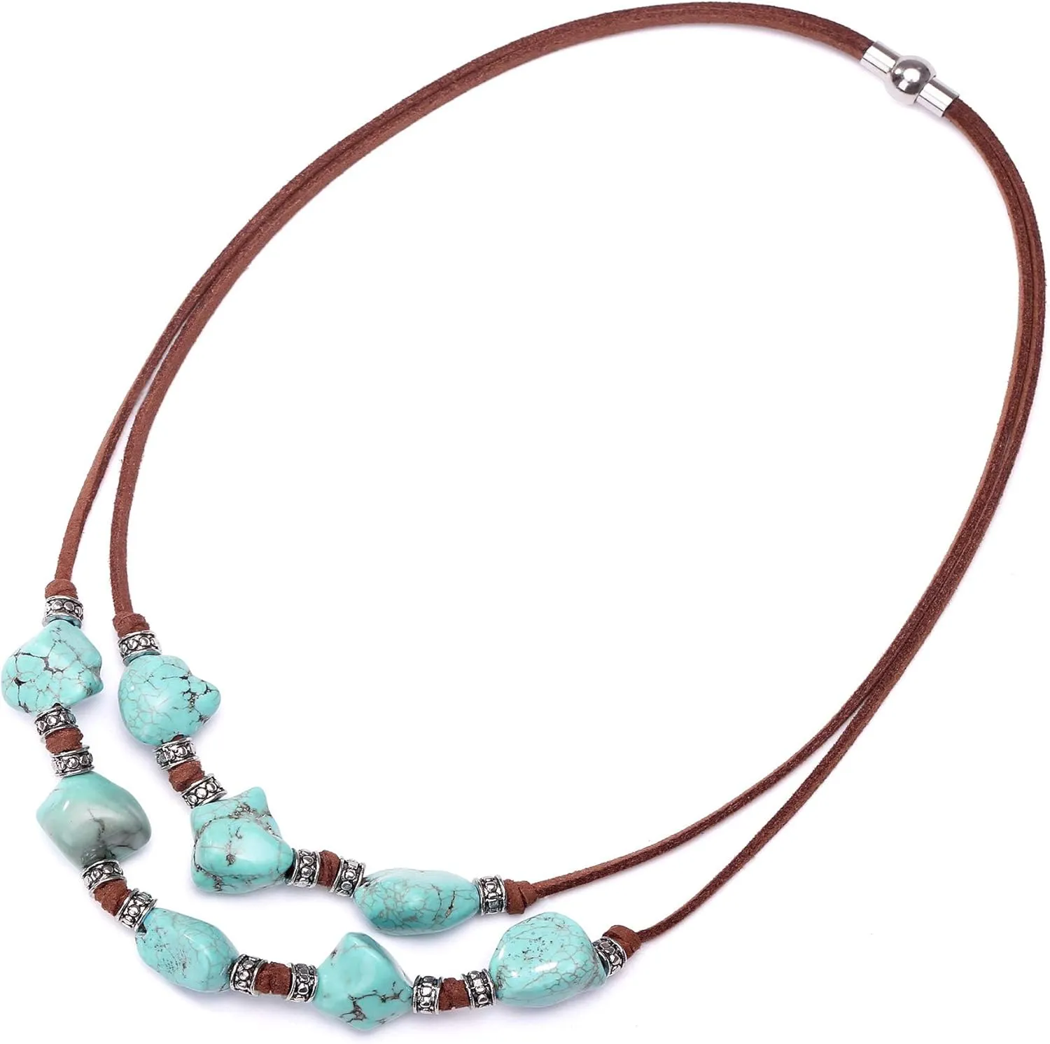CANEVINKA Suede Turquoise Necklace for Women Handmade Y-Shape Bohemain Vintage Pendant Jewelry Lariat