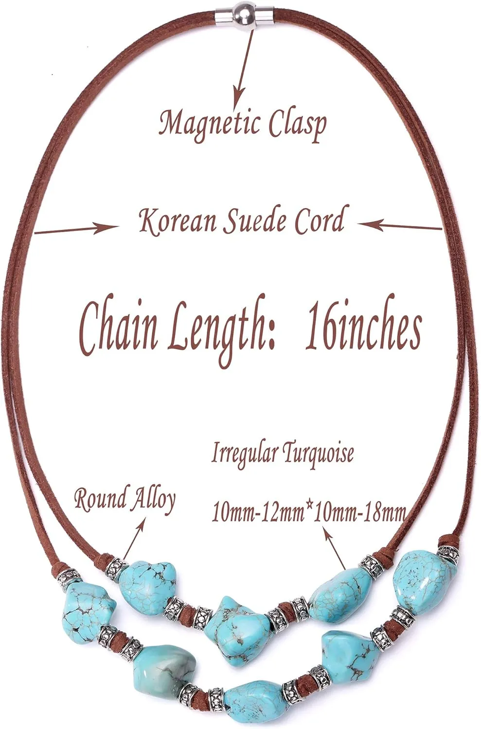 CANEVINKA Suede Turquoise Necklace for Women Handmade Y-Shape Bohemain Vintage Pendant Jewelry Lariat