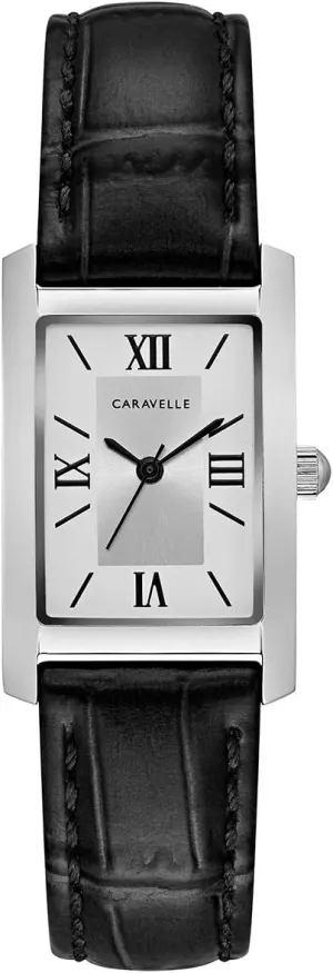 Caravelle by Bulova Ladies' Dress 3-Hand Quartz Watch, Rectangle Case, Roman Numeral, Curved Mineral