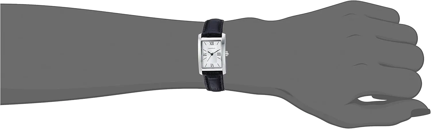 Caravelle by Bulova Ladies' Dress 3-Hand Quartz Watch, Rectangle Case, Roman Numeral, Curved Mineral