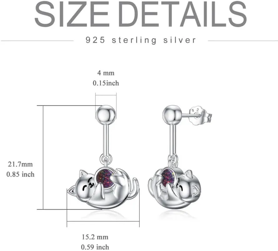 Cat Earrings 925 Sterling Silver Earrings Hypoallergenic Nickel Free Earrings for Sensitive Ears Silver Stud Earrings Kawaii Rose Quartz Birthstone Animal Stud Earrings Jewelry Gift for Women