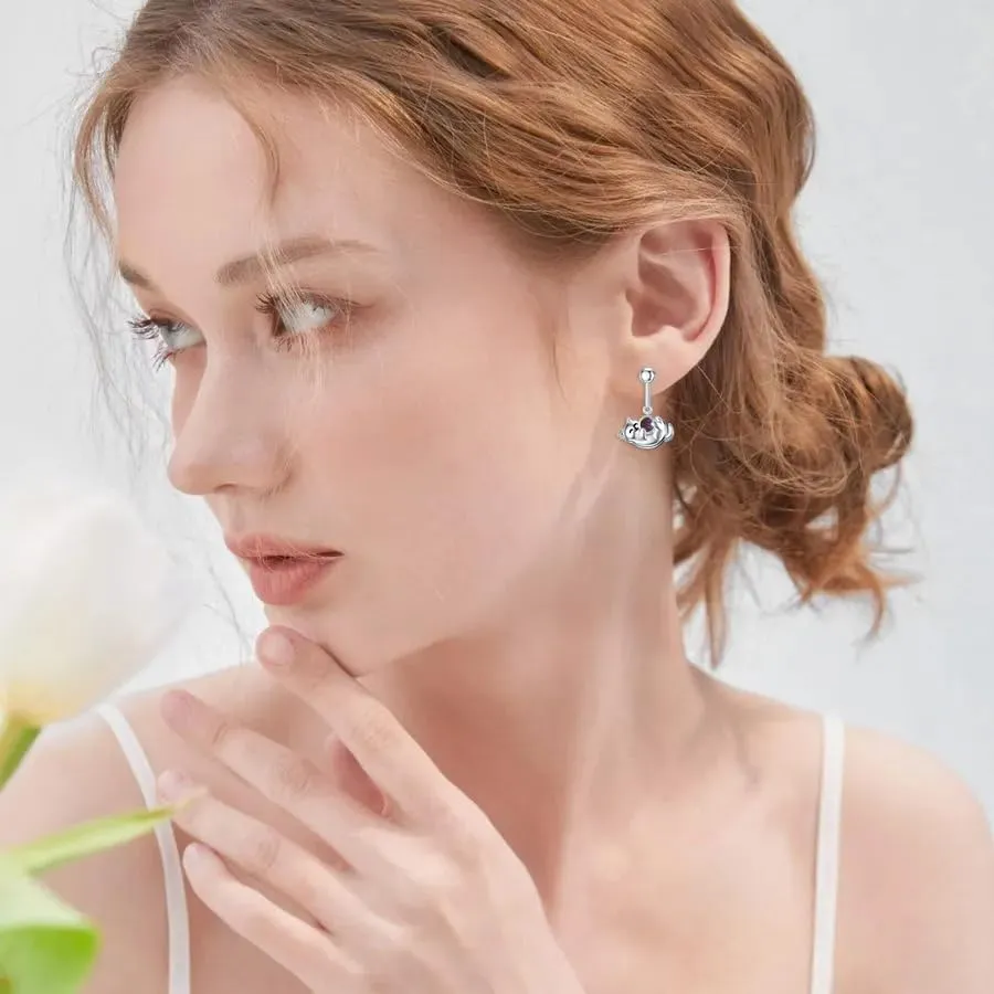 Cat Earrings 925 Sterling Silver Earrings Hypoallergenic Nickel Free Earrings for Sensitive Ears Silver Stud Earrings Kawaii Rose Quartz Birthstone Animal Stud Earrings Jewelry Gift for Women