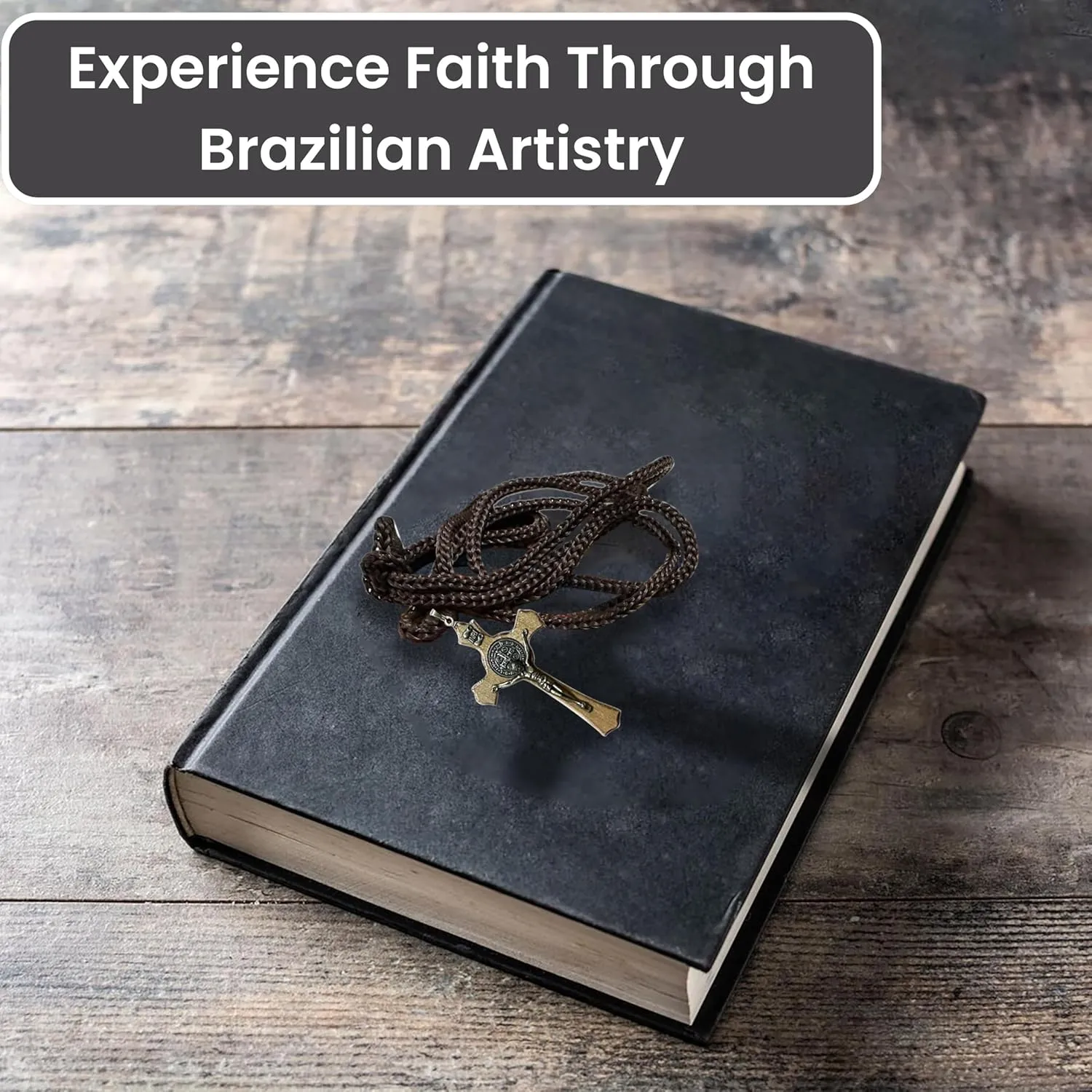 Catholica Shop Saint Benedict Medal Wood Crucifix Cord Necklace for Men & Women  Handcrafted Religious Pendant, Healing, Travel Protection, Perfect for Gifting on Special Occasions, Made in Brazil