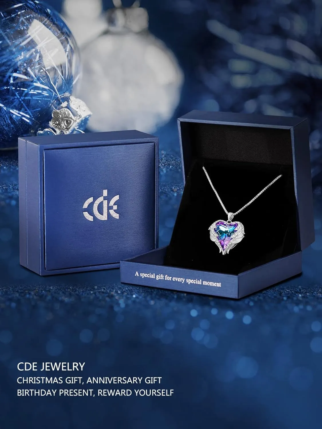CDE Angel Wings Necklace for Women with Birthstone, Love Heart Silver Tone/Gold Tone Pendant, Ideal Anniversary or Birthday Jewelry Gifts for Wife Girlfriend Her