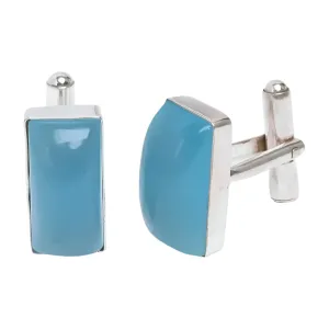 Chalcedony Cufflinks | Natural Gemstone Cufflinks | 925 Sterling Silver Cufflinks | Men's Cufflinks | Wedding Gift | Birthday Gift for Him (Sterling Silver)