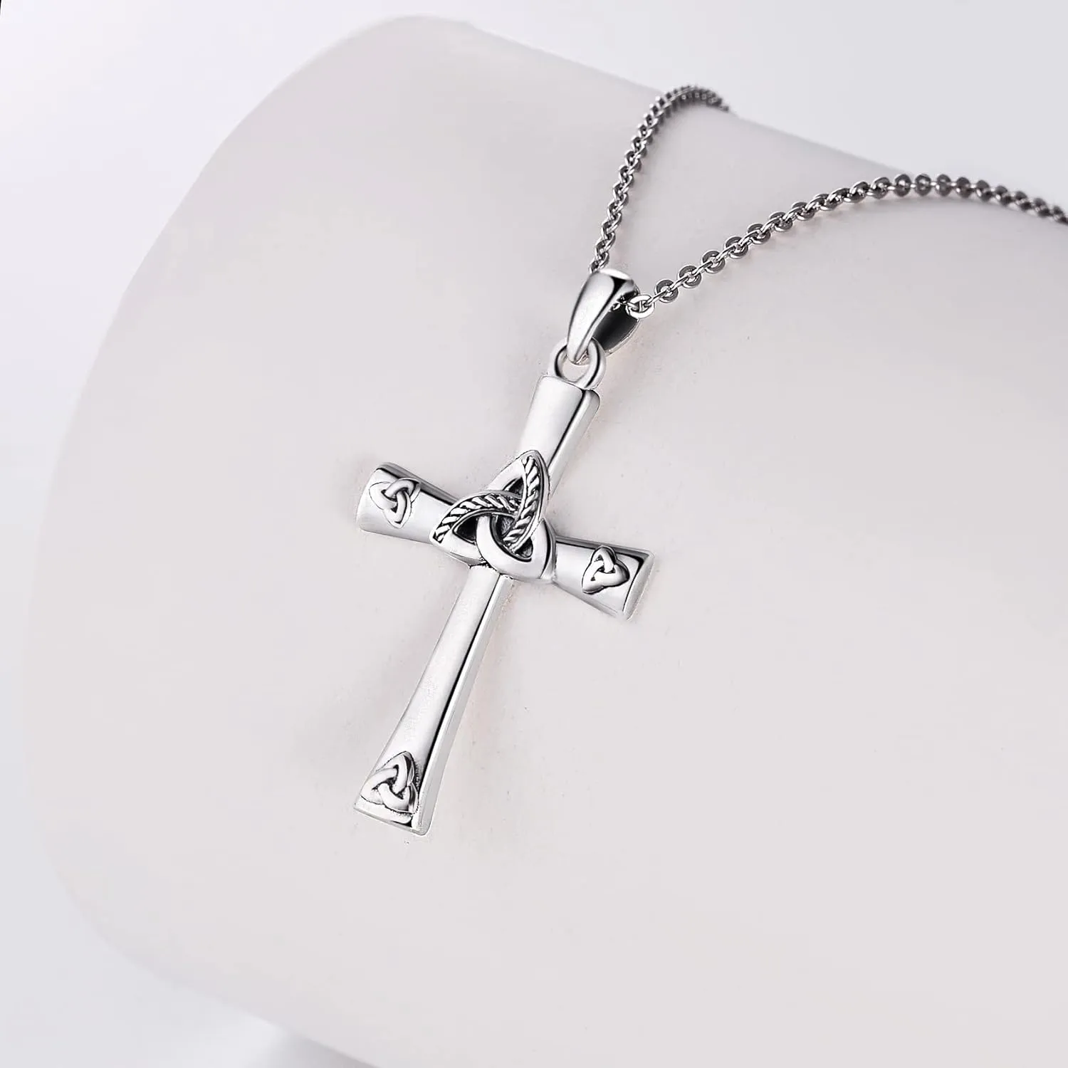CHIC & ARTSY 925 Sterling Silver Cross Necklace Irish Claddagh Celtic Knot Pendant Necklace Dainty Christian Celtic Trinity Knot Cross Fine Jewelry For Grandma Mom Sister