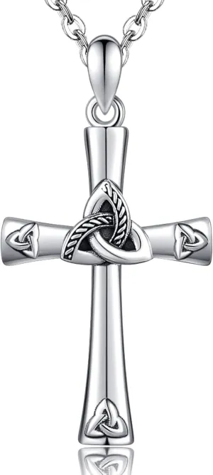 CHIC & ARTSY 925 Sterling Silver Cross Necklace Irish Claddagh Celtic Knot Pendant Necklace Dainty Christian Celtic Trinity Knot Cross Fine Jewelry For Grandma Mom Sister