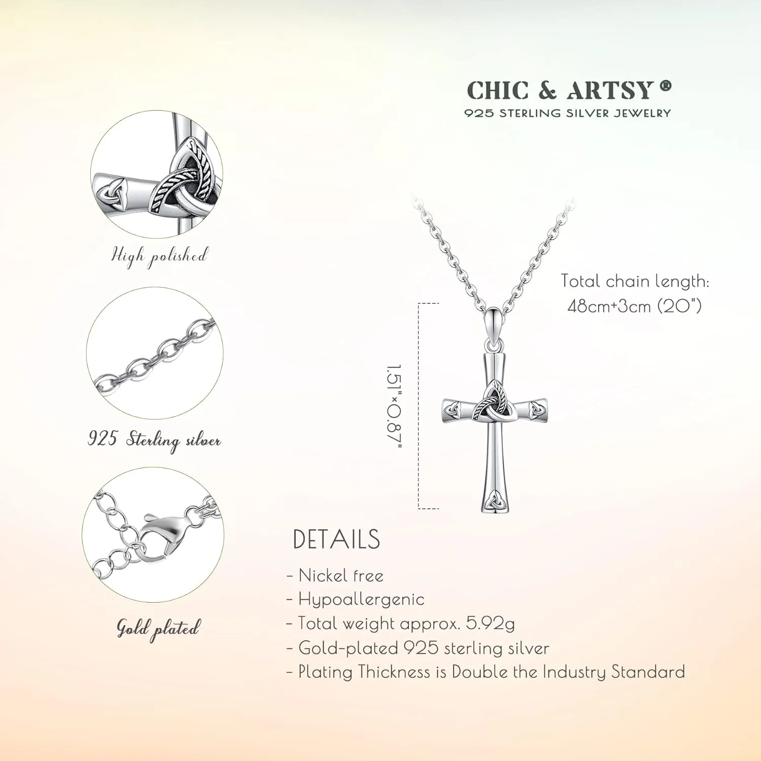 CHIC & ARTSY 925 Sterling Silver Cross Necklace Irish Claddagh Celtic Knot Pendant Necklace Dainty Christian Celtic Trinity Knot Cross Fine Jewelry For Grandma Mom Sister