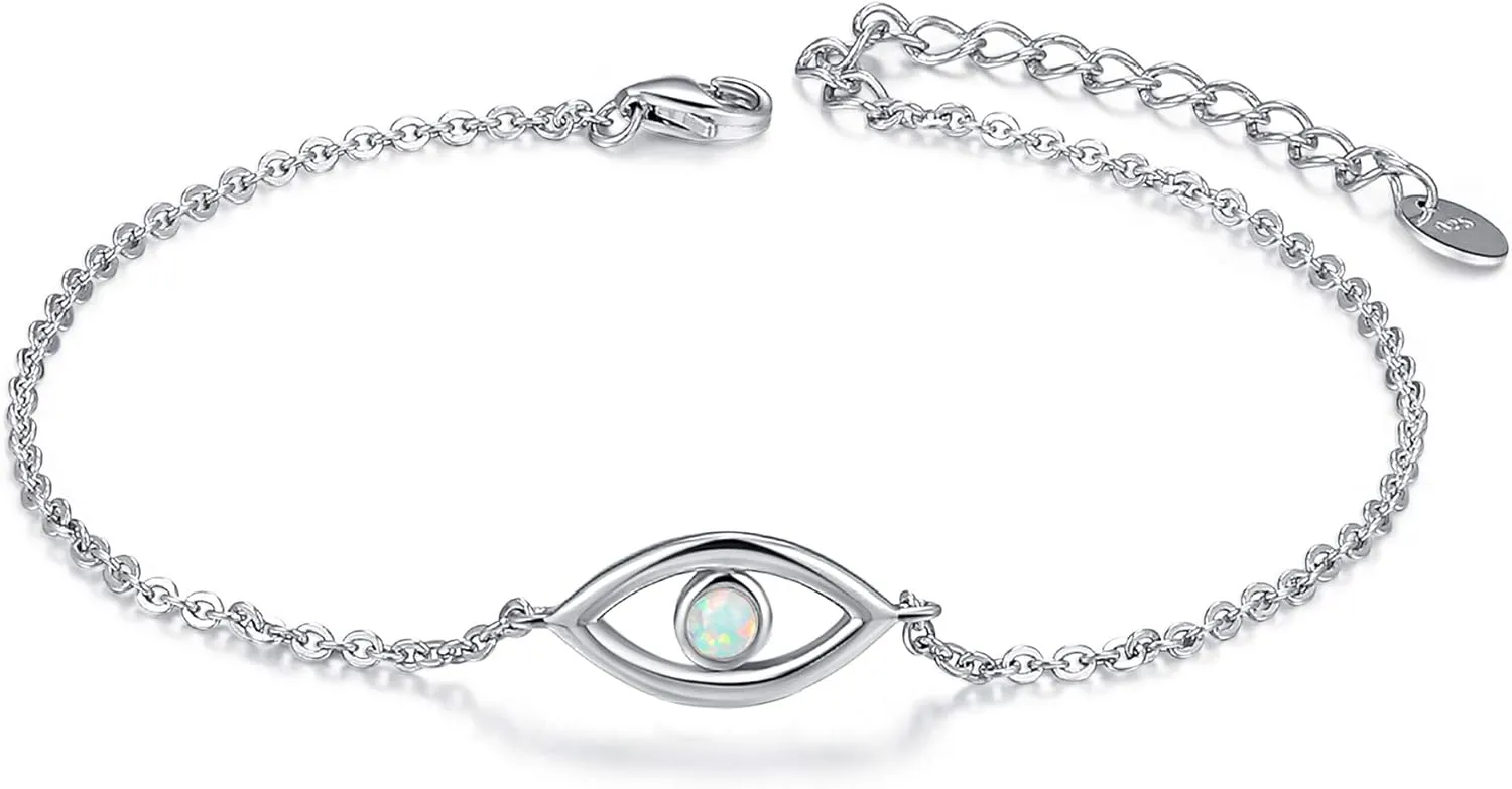 CHIC & ARTSY Opal Bracelet 925 Sterling Silver Synthetic Opal Bracelet Opal Butterfly, Stethoscope, Evil Eye, Cross, Bar, Infinity Bracelet for Women Adjustable Sister Friendship Bracelets Christmas Jewelry