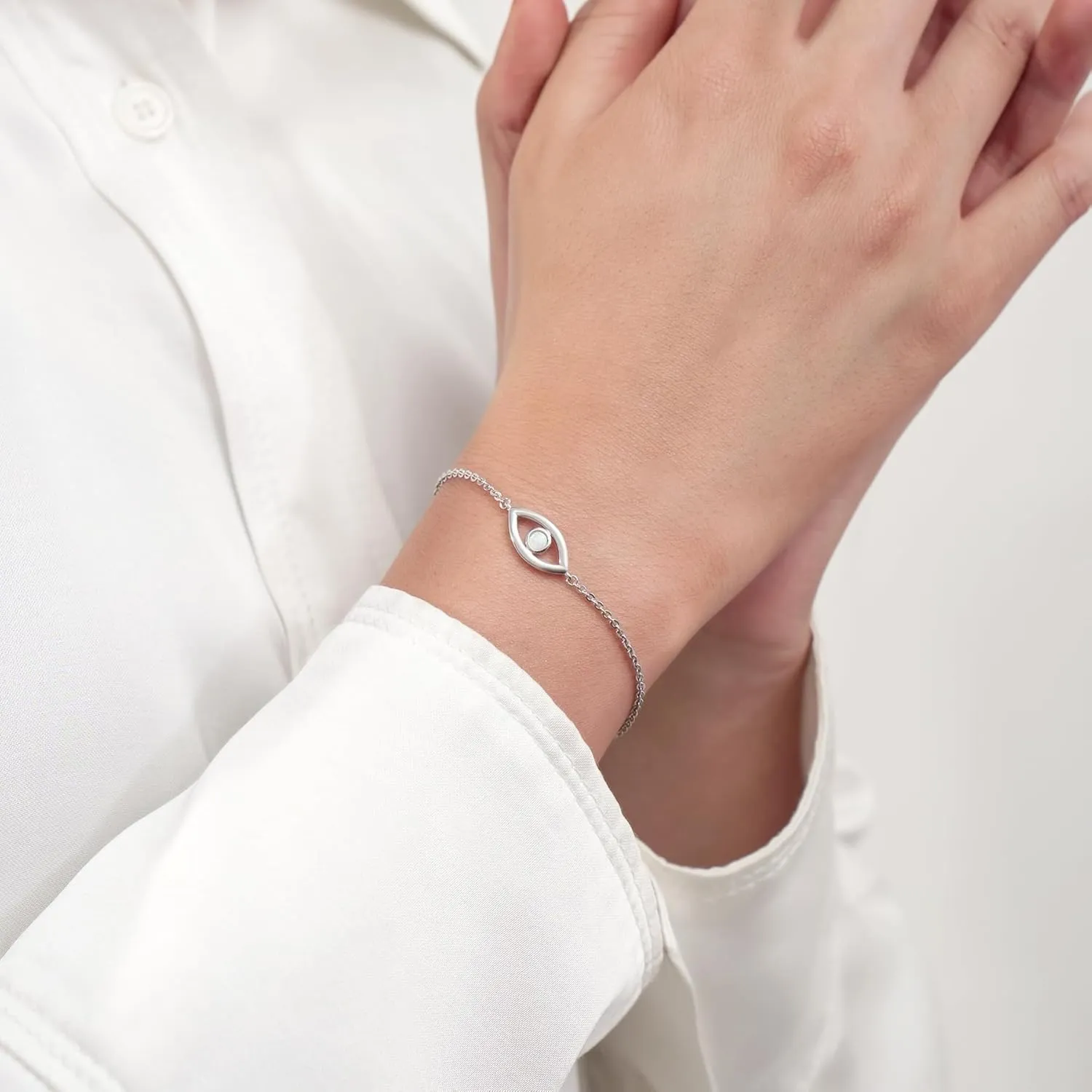 CHIC & ARTSY Opal Bracelet 925 Sterling Silver Synthetic Opal Bracelet Opal Butterfly, Stethoscope, Evil Eye, Cross, Bar, Infinity Bracelet for Women Adjustable Sister Friendship Bracelets Christmas Jewelry