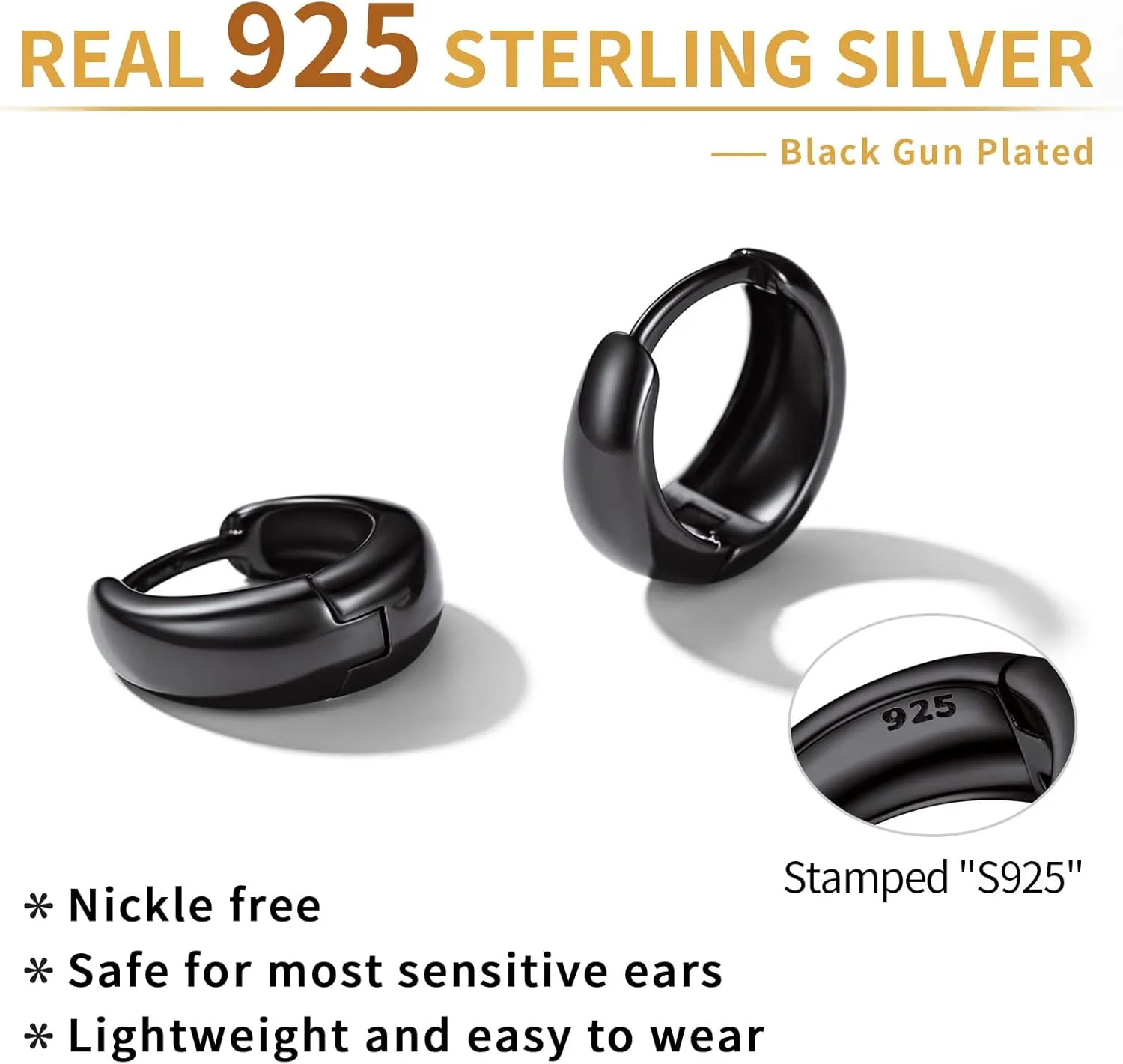 ChicSilver Small Chunky Hoop Earrings White Gold Plated Silver Thick Huggie Hoop Earrings for Women Hypoallergenic Lightweight (with Gift Box)