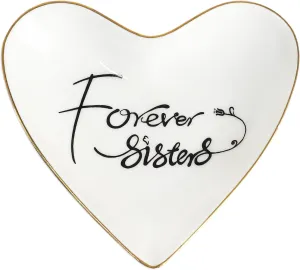 CHOOLD Ceramic Heart Shape Ring Dish Jewelry Tray Trinket Holder Home Decor for Wedding Birthday Valentine Day - Forever Sisters - 4 Inch