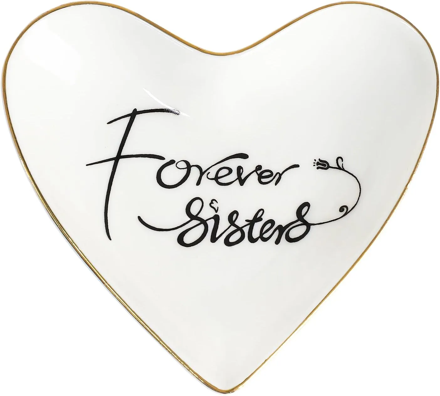 CHOOLD Ceramic Heart Shape Ring Dish Jewelry Tray Trinket Holder Home Decor for Wedding Birthday Valentine Day - Forever Sisters - 4 Inch
