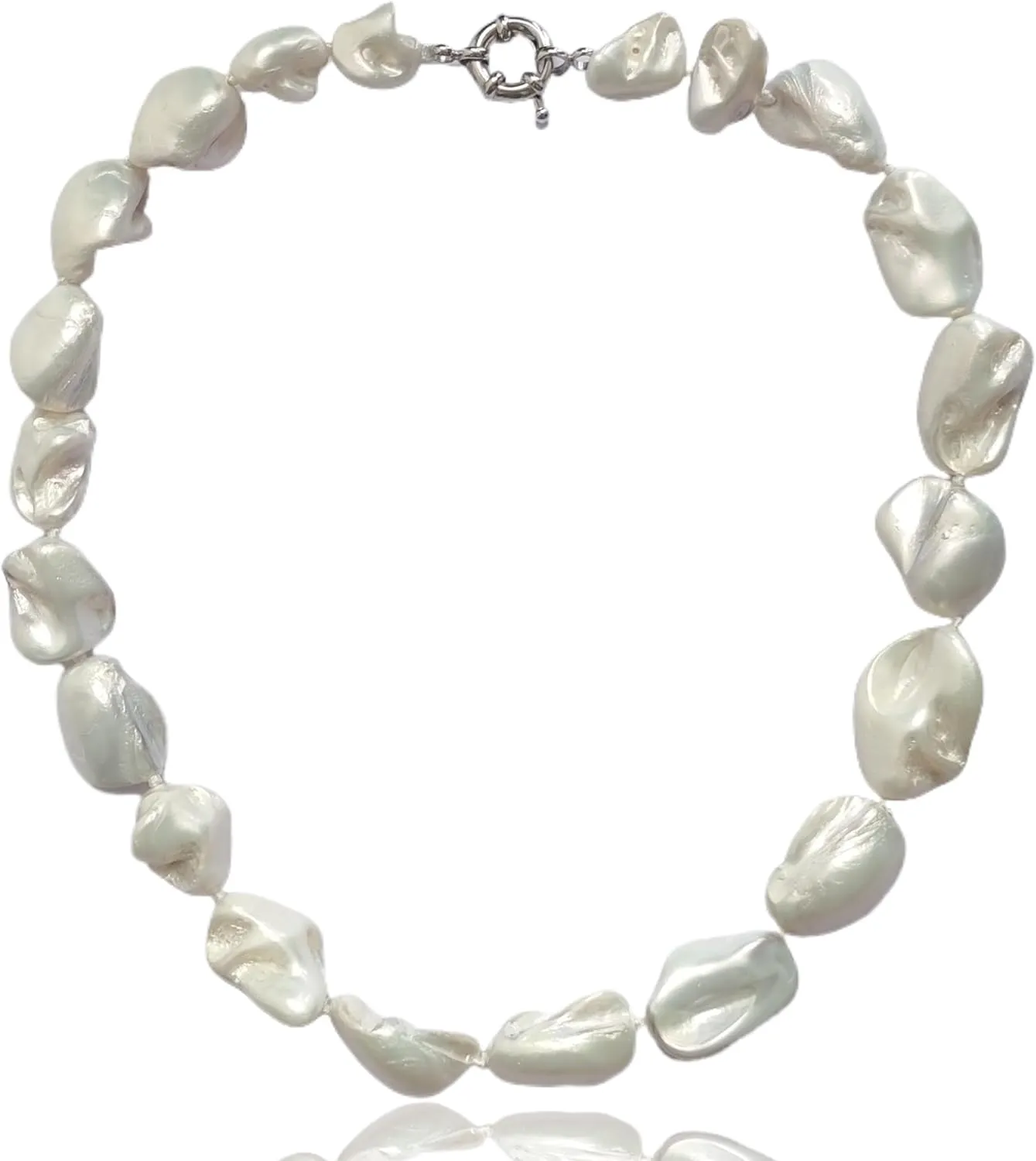 Chunky Freshwater Pearl Choker Necklace for Women - Beaded White Pearl Collar Necklace with Shell Accent, Graduation Gifts for Her
