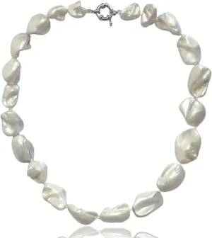 Chunky Freshwater Pearl Choker Necklace for Women - Beaded White Pearl Collar Necklace with Shell Accent, Graduation Gifts for Her