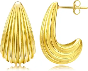 Chunky Gold Hoop Earrings for Women - 14k Gold Plated Open Hoops Hypoallergenic Earrings Waterdrop Statement Bow Earrings Jewelry Gifts