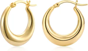 Chunky Gold Hoop Earrings for Women 14k Gold Plated Stainless Steel Thick Hoop Earrings Dainty Cute Hypoallergenic Earrings Minimalist Jewelry