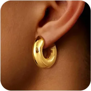 Chunky Gold Hoop Earrings for Women 14K Gold Plated/Sliver Waterdrop Hoops Lightweight Teardrop Earrings Trendy Jewelry for Women