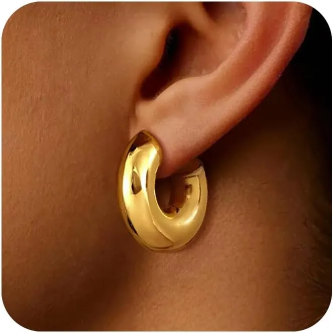 Chunky Gold Hoop Earrings for Women 14K Gold Plated/Sliver Waterdrop Hoops Lightweight Teardrop Earrings Trendy Jewelry for Women