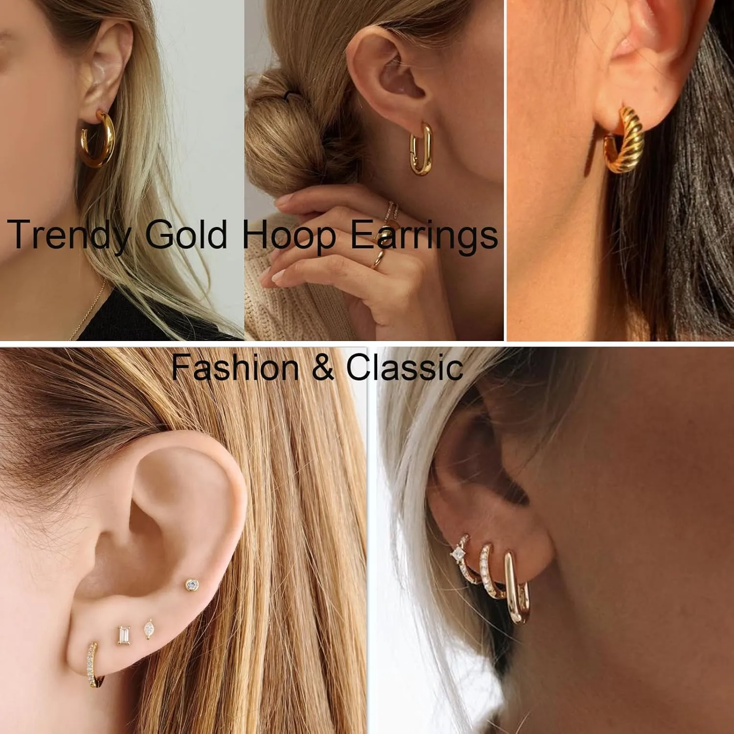 Chunky Gold Hoop Earrings for Women Cute Lightweight Gold Earrings with 14K Gold Plated Trendy Earrings for Women