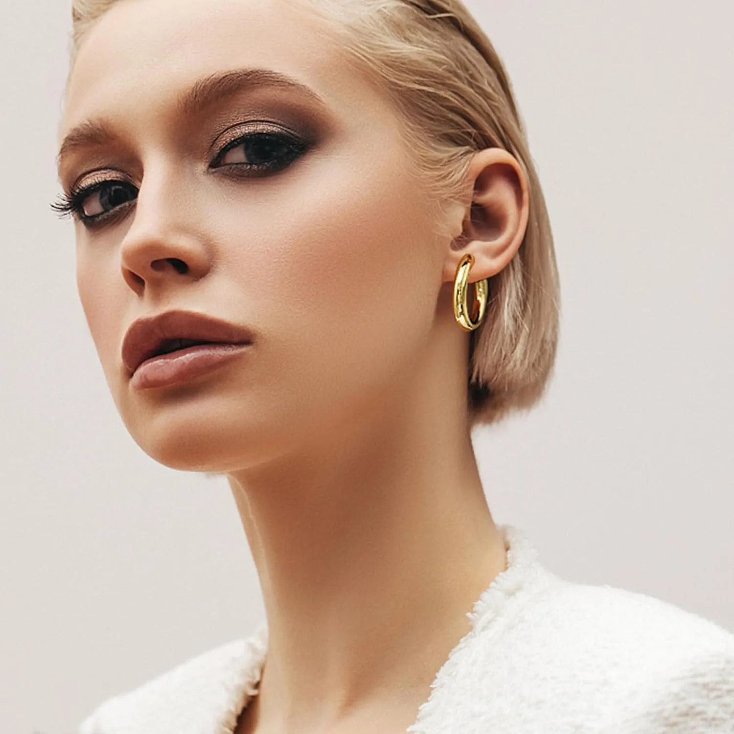 Chunky Gold Hoop Earrings for Women Cute Lightweight Gold Earrings with 14K Gold Plated Trendy Earrings for Women