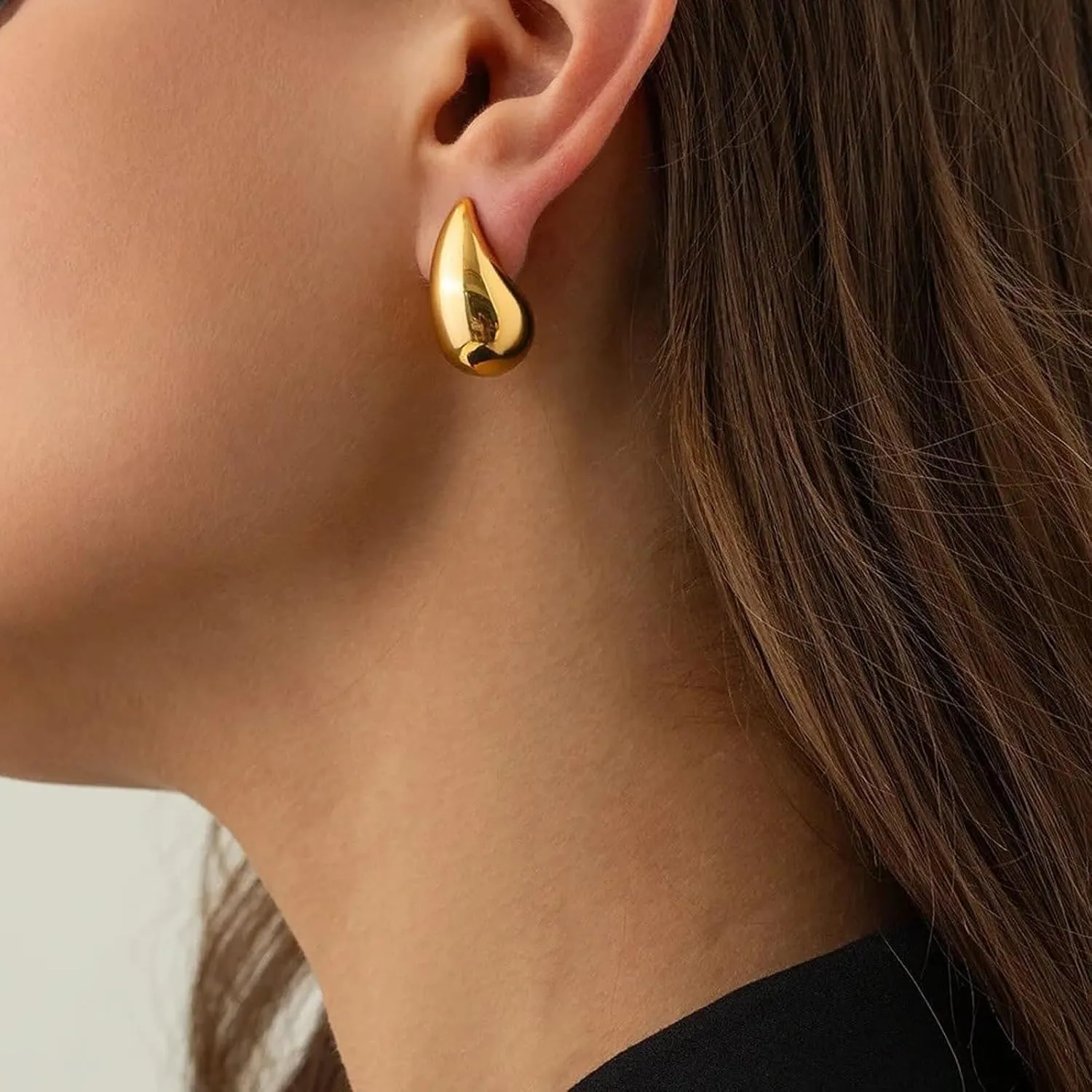 Chunky Gold Hoop Earrings for Women Dupes Earrings Teardrop Earrings Waterdrop Hollow Open Hoops Gold Plated Earrings Fashion Jewelry