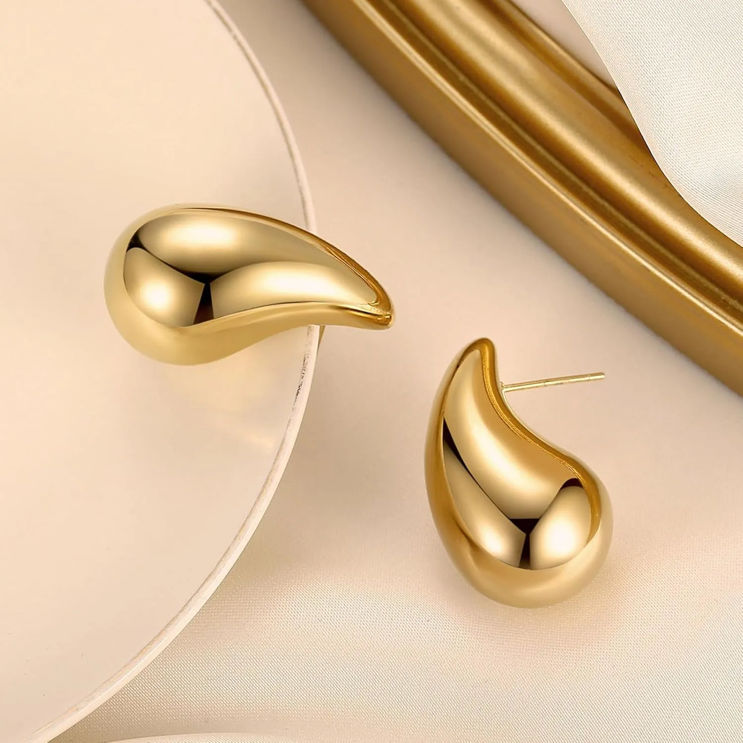 Chunky Gold Hoop Earrings for Women Dupes Earrings Teardrop Earrings Waterdrop Hollow Open Hoops Gold Plated Earrings Fashion Jewelry