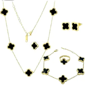 Clover Jewelry Set 18K Gold Plated Stainless Steel Necklace with Flower Design Four leaf clover for Women, Elegant Four Leaf Clover Necklace Floral Style Jewelry