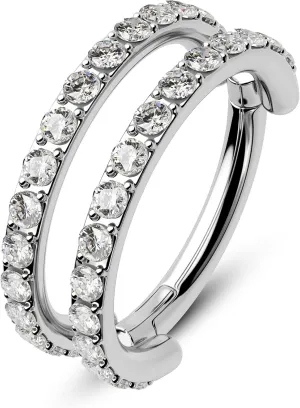CM Crareesi Mania Helix Piercing Hoop 16G Stainless Steel Cartilage Earrings Double Lined Clear CZ Hinged Segment Clicker Ring Daith Conch Tragus Piercing Jewelry Septum Nose Hoop