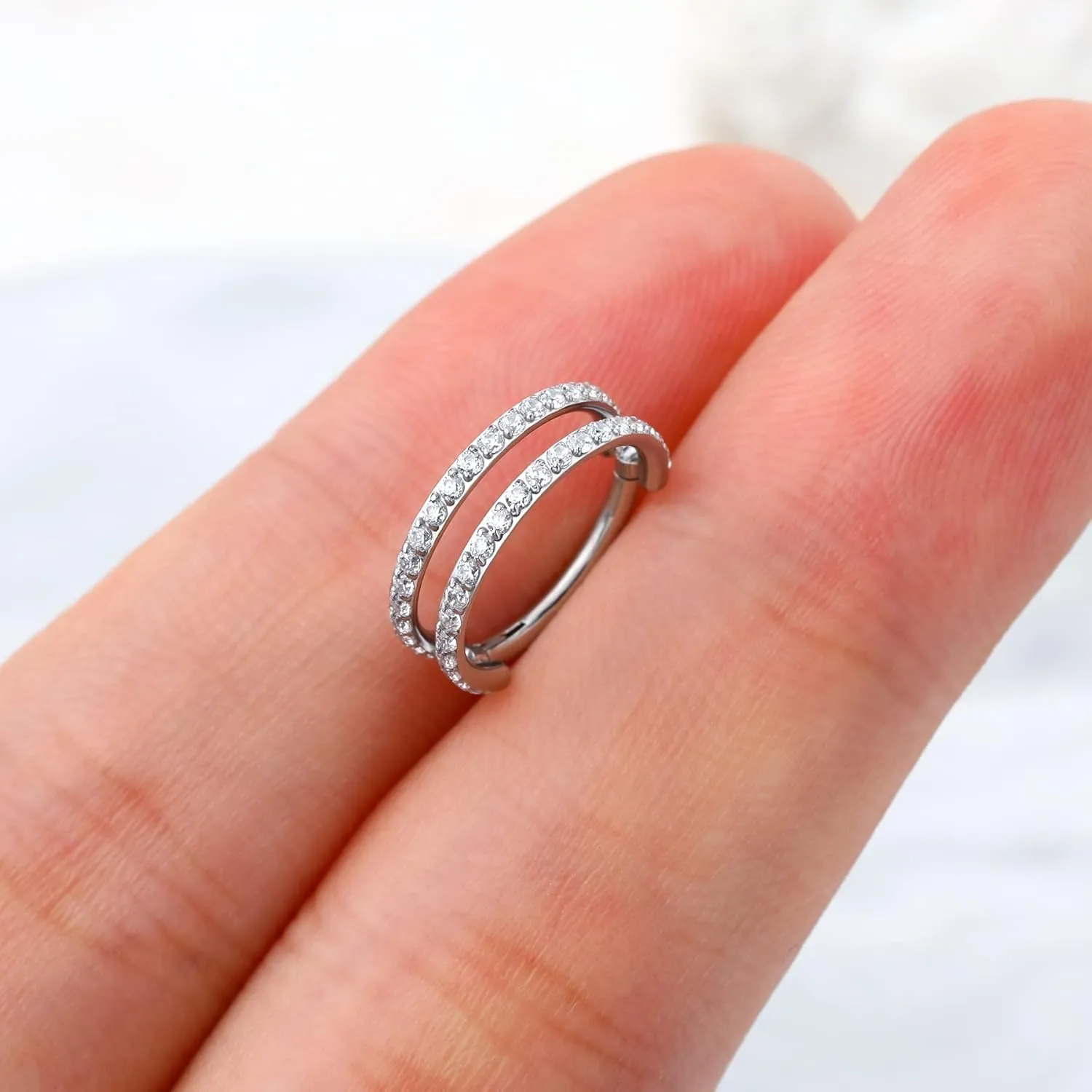 CM Crareesi Mania Helix Piercing Hoop 16G Stainless Steel Cartilage Earrings Double Lined Clear CZ Hinged Segment Clicker Ring Daith Conch Tragus Piercing Jewelry Septum Nose Hoop