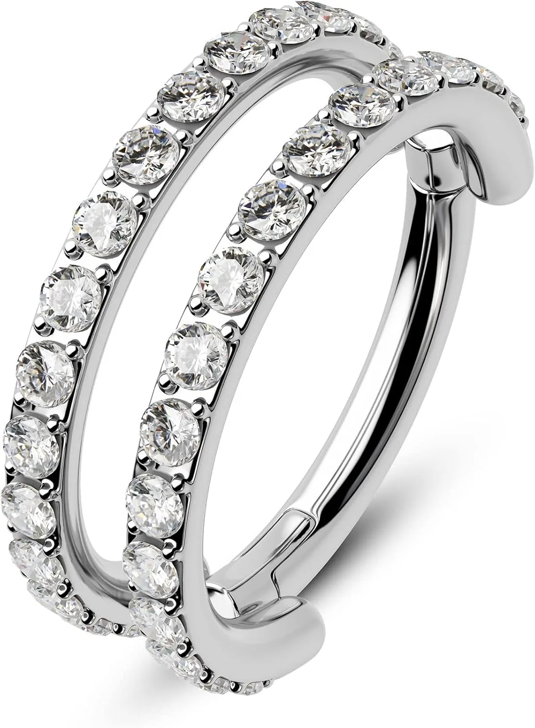 CM Crareesi Mania Helix Piercing Hoop 16G Stainless Steel Cartilage Earrings Double Lined Clear CZ Hinged Segment Clicker Ring Daith Conch Tragus Piercing Jewelry Septum Nose Hoop