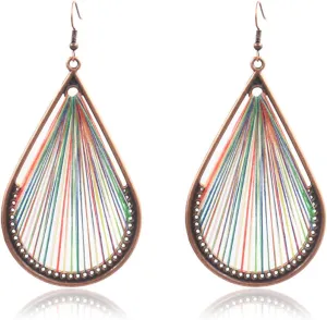Coadipress Bohemian Layered Leaf Earrings for Women - Colorful Handmade Lightweight Drop Earrings, Vintage Braided Geometric Statement Jewelry Gifts
