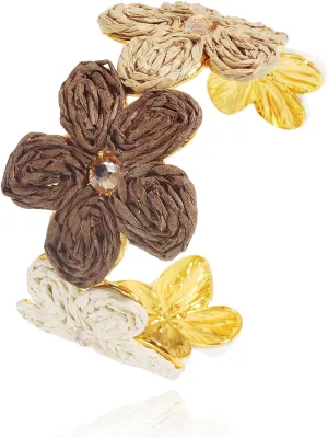 Coiris Raffia Flower Cuff Bracelet for Women Colourful Chunky Floral Boho Bracelet Handmade Statement Cuff Bracelet for Women