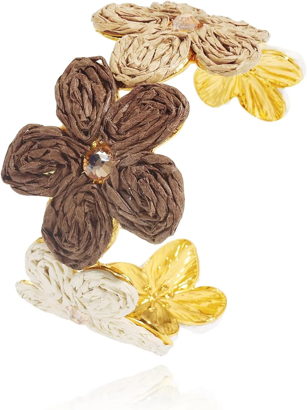 Coiris Raffia Flower Cuff Bracelet for Women Colourful Chunky Floral Boho Bracelet Handmade Statement Cuff Bracelet for Women