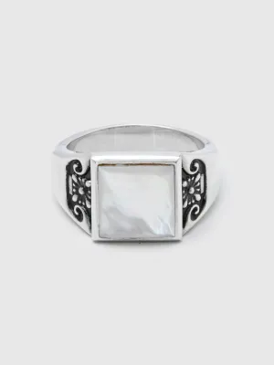 Collegiate Ring in Silver/Mother of Pearl