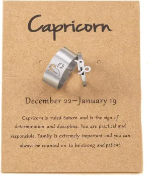COLORFUL BLING 12 Constellation Astrology Zodiac Sign Rings With Message Card for Women Men Silver Stainless Steel Matching Couple Rings Friendship Birthday Gifts