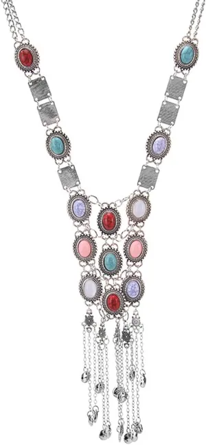 COLORFUL BLING Boho Turquoise African Bib Necklace Collar Vintage Tribal Tassel Statement Y Shaped Necklace Bohemian Geometric Gypsy Jewelry for Women
