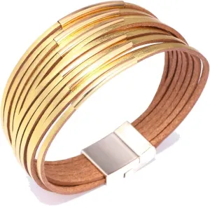 COLORFUL BLING Handmade Multi-Layer Leather Bracelet Braided Metal Stackable Cuff Bangle for Women Layered Wristband Armband Jewelry