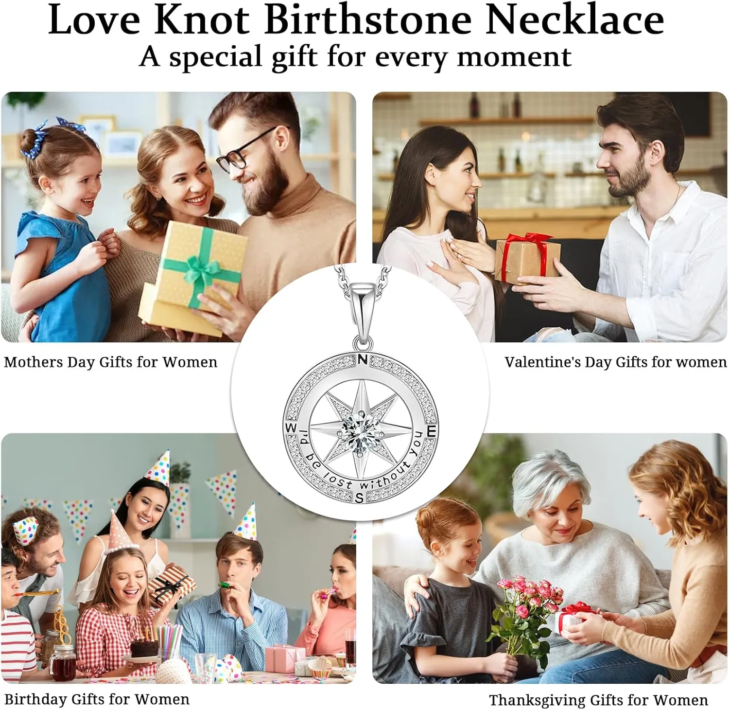 Compass Necklace for Women, Compass Jewelry for Her Idea for Graduation Gift Birthday Gift Anniversary Wedding Gifts I'd be Lost without You(18K Gold/Rhodium Filled With S925)