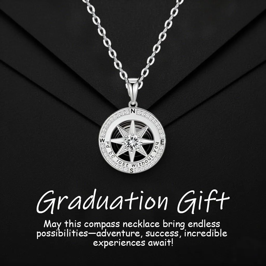 Compass Necklace for Women, Compass Jewelry for Her Idea for Graduation Gift Birthday Gift Anniversary Wedding Gifts I'd be Lost without You(18K Gold/Rhodium Filled With S925)