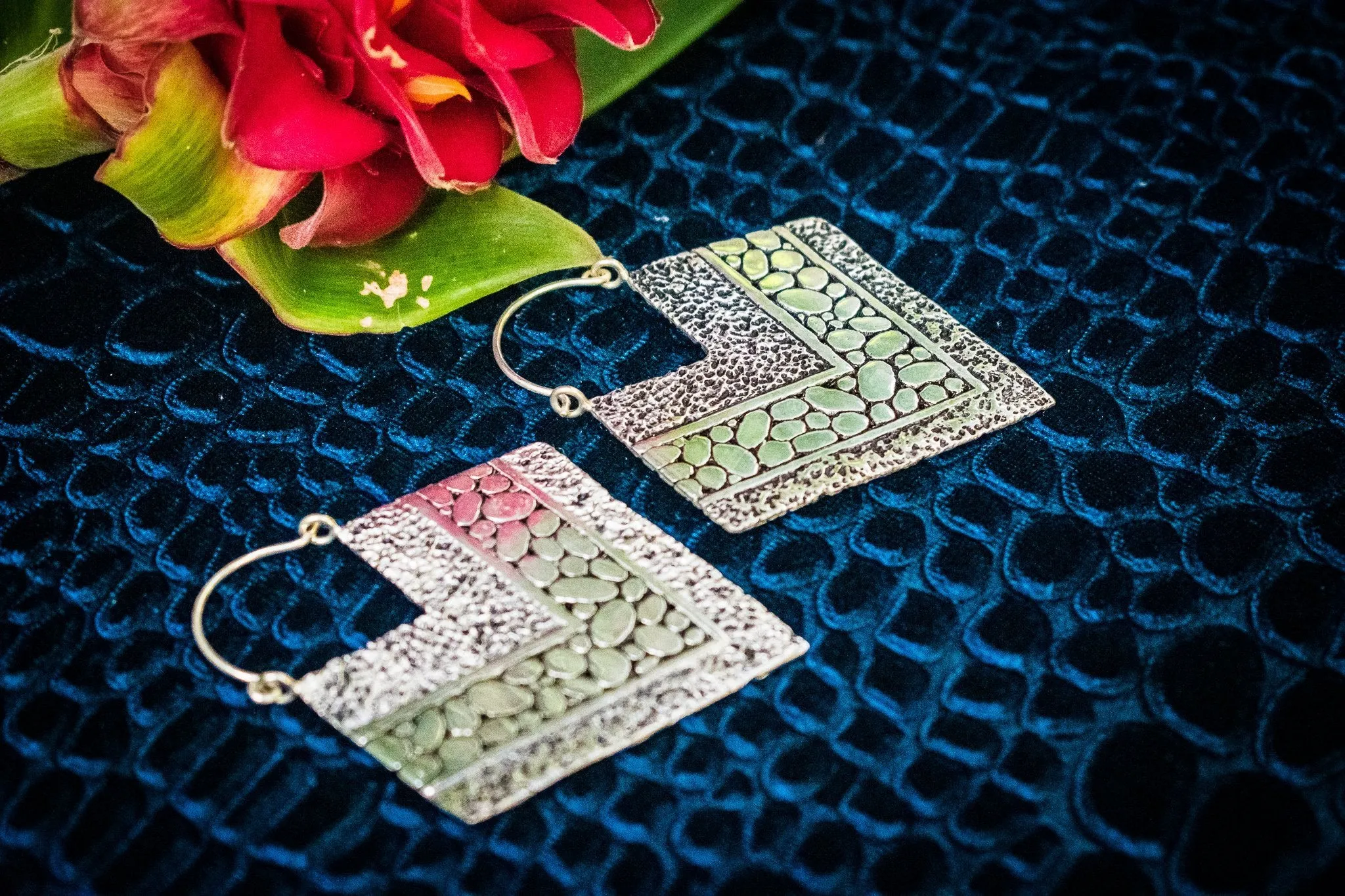 Contempo Large Diamond Hoop - White Brass Earings