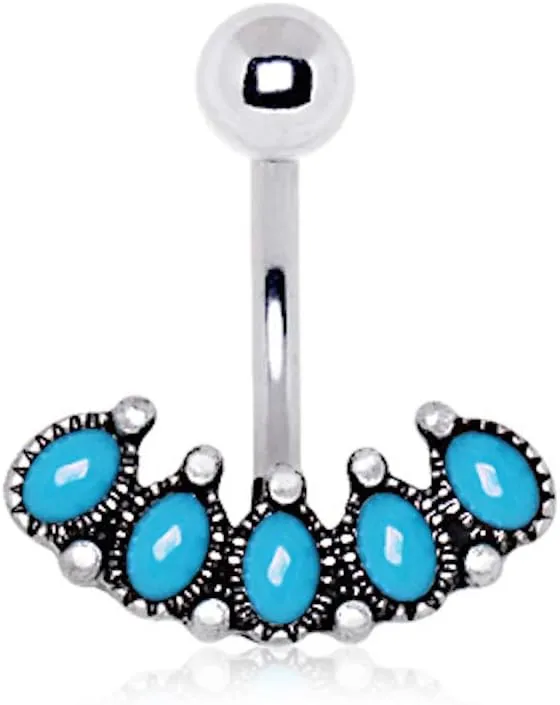 Covet Jewelry 316L Stainless Steel Antique Turquoise Navel Ring